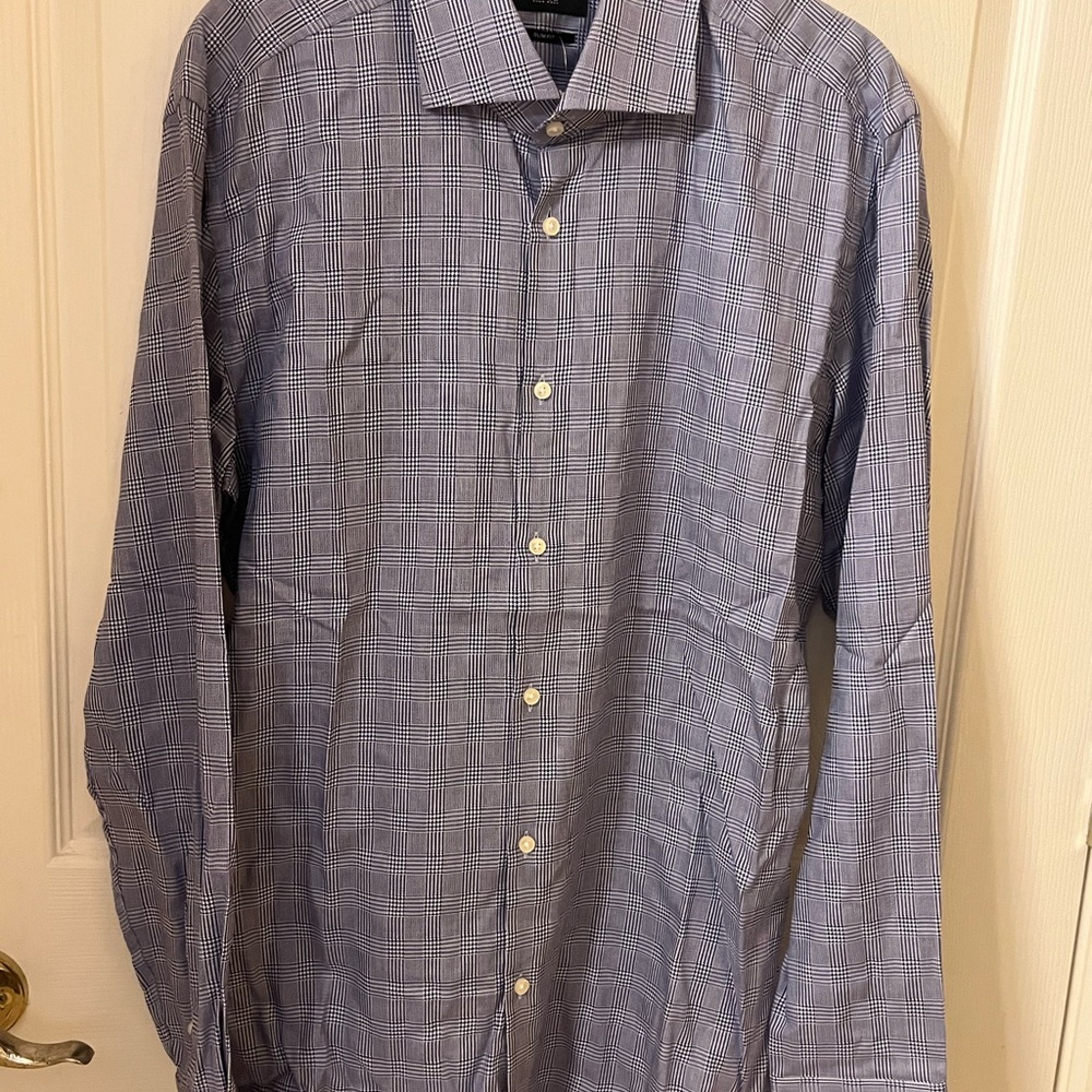 Boss Brand Slim Cut Men's Blue Checkered Plaid Long  Sleeve Shirt NWT Size 16.5